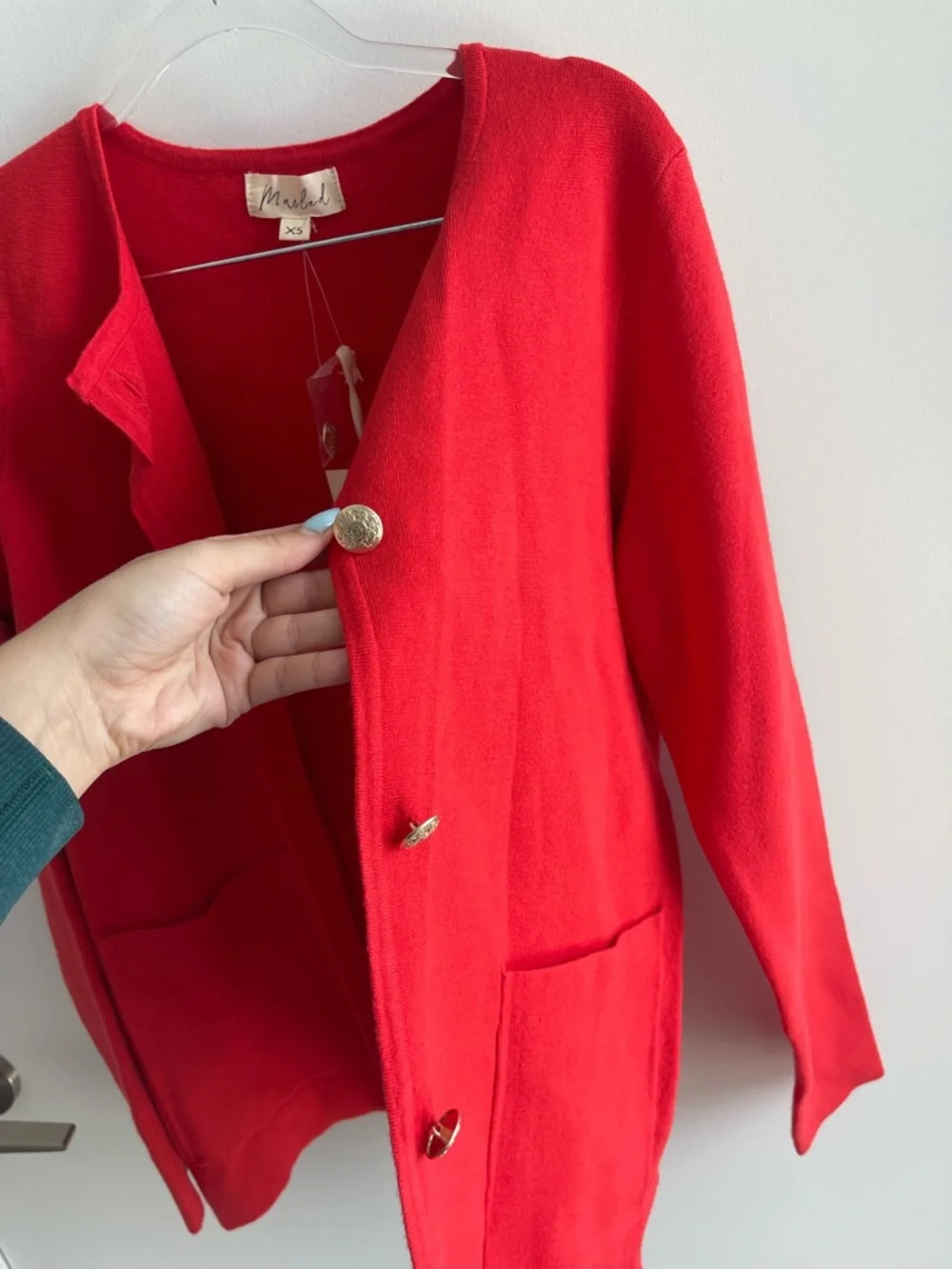 Marled Red Women's Cardigan Jacket - Classic Button Front - Picture 3 of 6